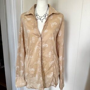 Vintage Italian Paisley Button-Up Shirt 100% cotton  | Deep V neckline | Large